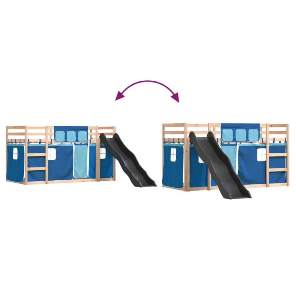 Litera con tobogán y cortinas azul 90x190