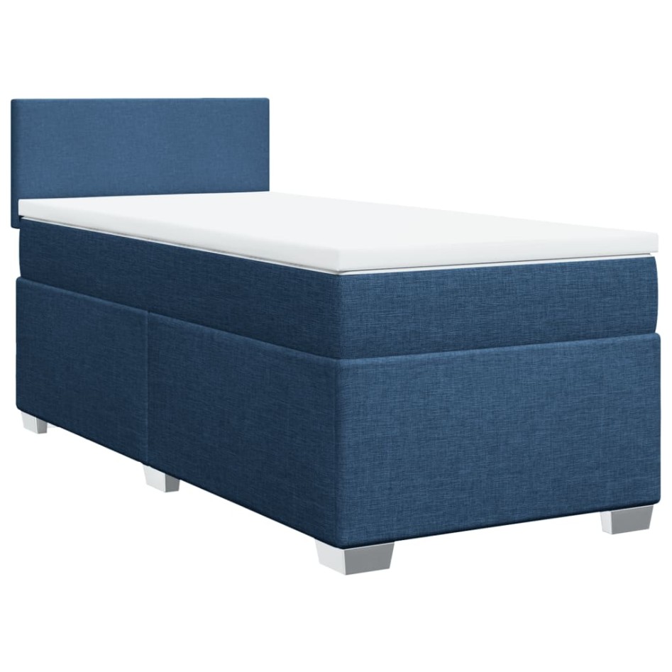 Cama box spring con colchón tela azul 80x200