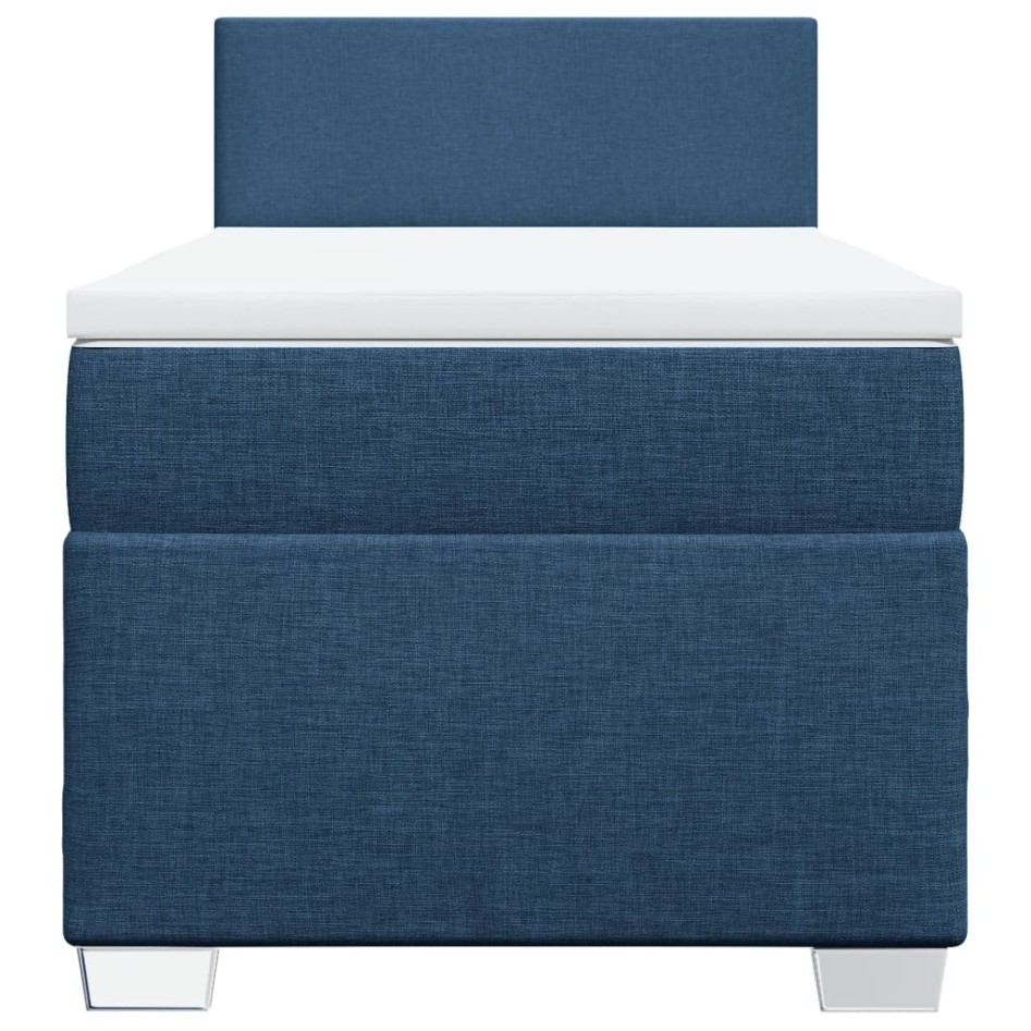 Cama box spring con colchón tela azul 80x200
