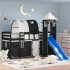 Cama alta niños con torre madera pino blanco negro 90x200