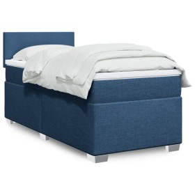 Cama box spring con colchón tela azul 90x190