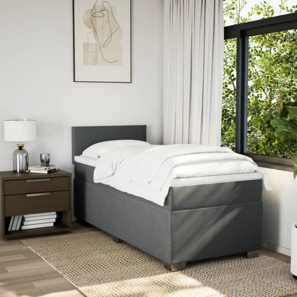Cama box spring con colchón tela gris oscuro 90x190