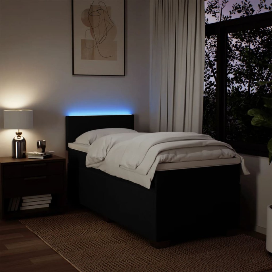 Cama box spring con colchón tela negro 100x200