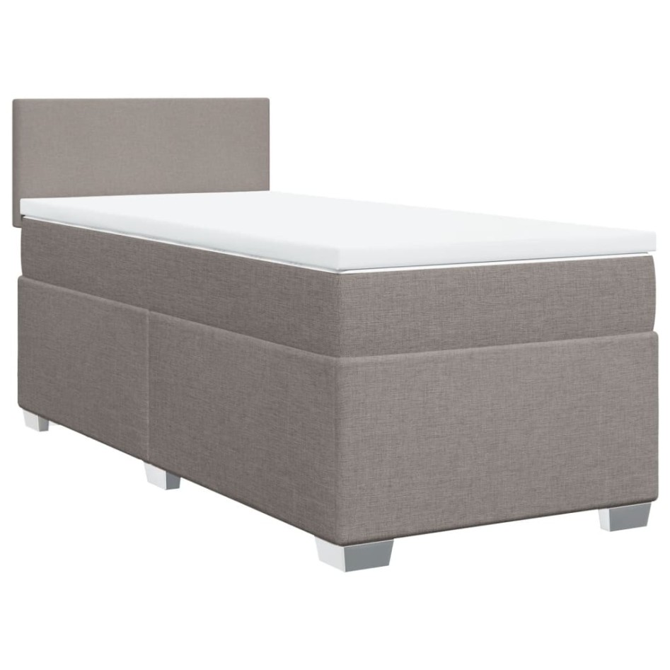 Cama box spring con colchón tela gris taupe 100x200