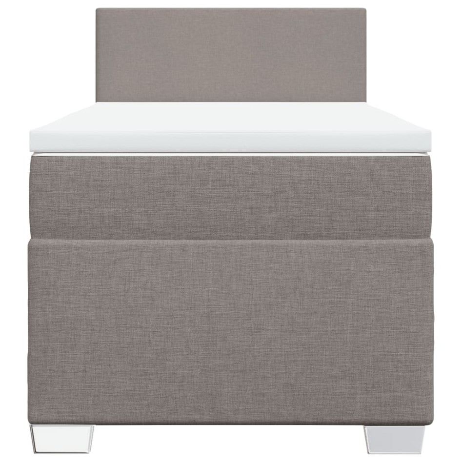Cama box spring con colchón tela gris taupe 100x200