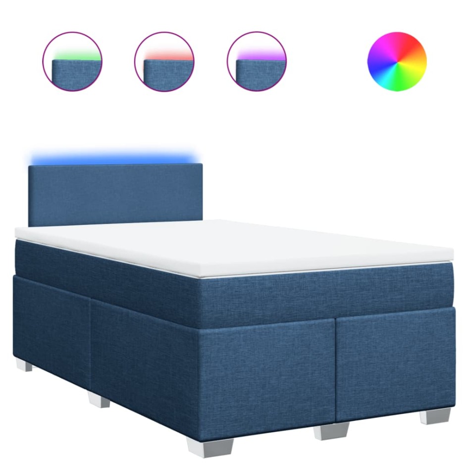 Cama box spring con colchón tela azul 120x190