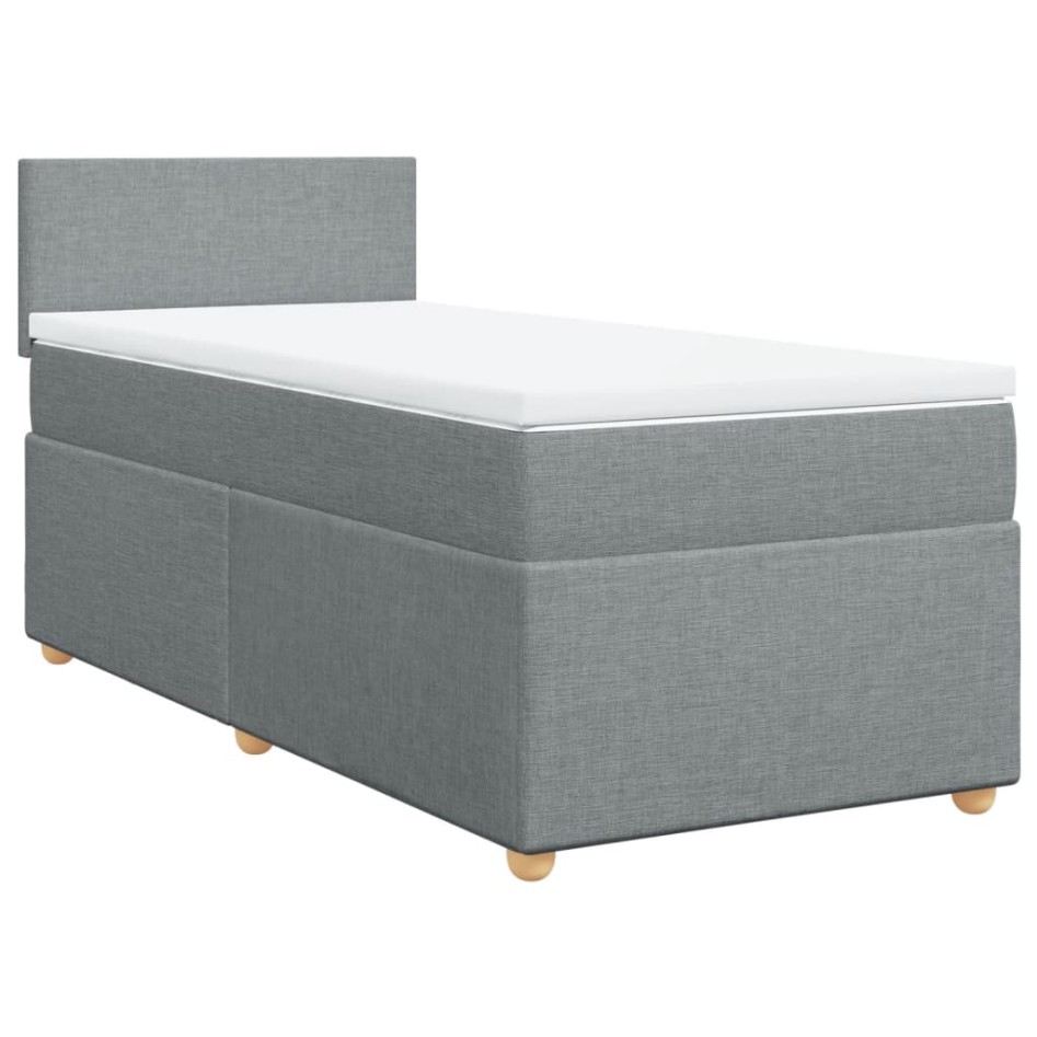 Cama box spring con colchón tela gris claro 80x200