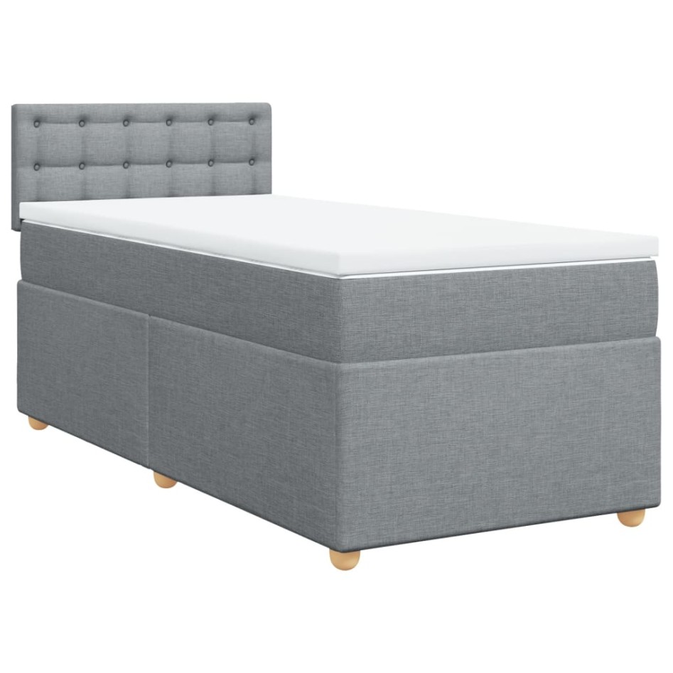 Cama box spring con colchón tela gris claro 80x200