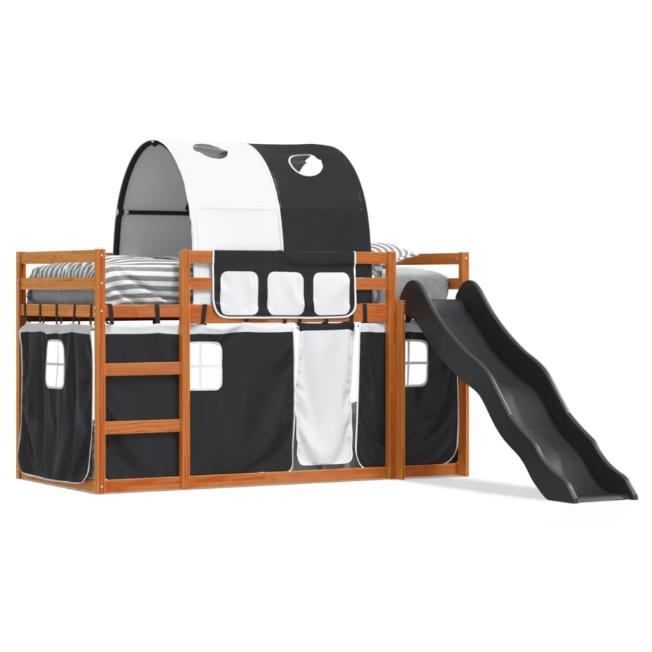 Litera con tobogán y cortinas blanco y negro 90x190