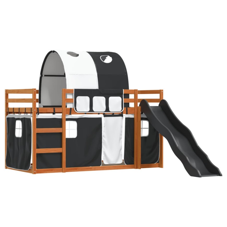 Litera con tobogán y cortinas blanco y negro 90x190