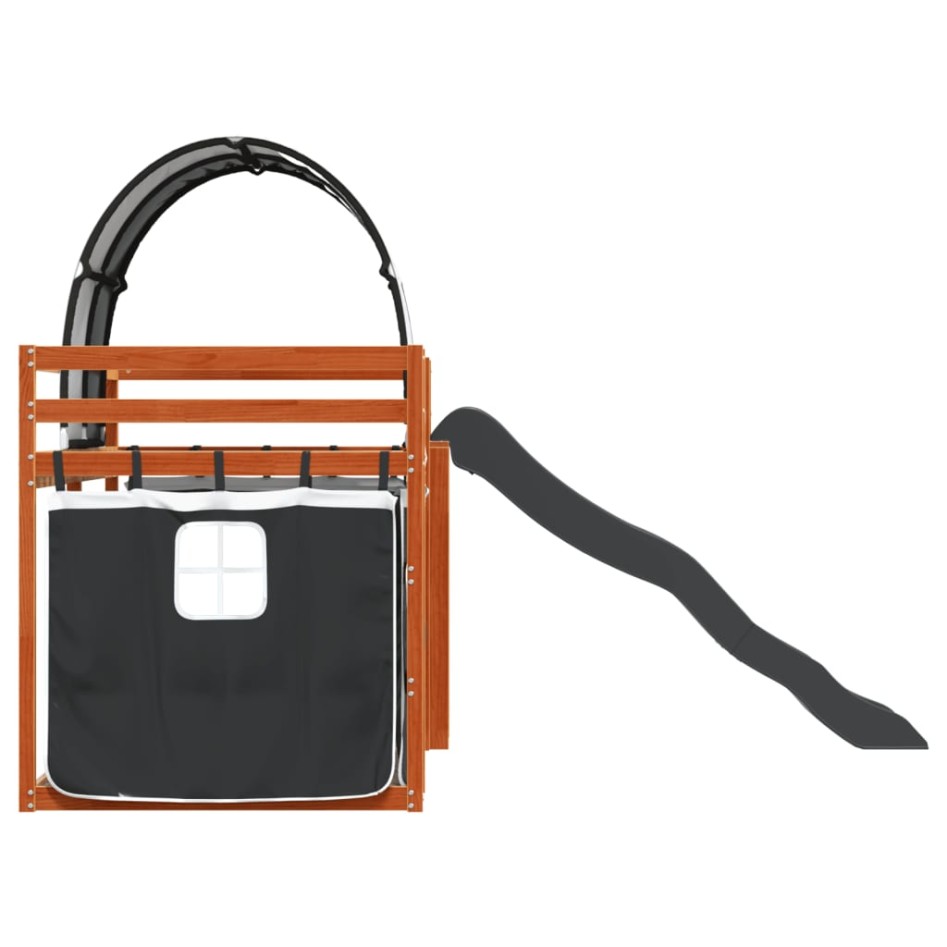 Litera con tobogán y cortinas blanco y negro 90x190