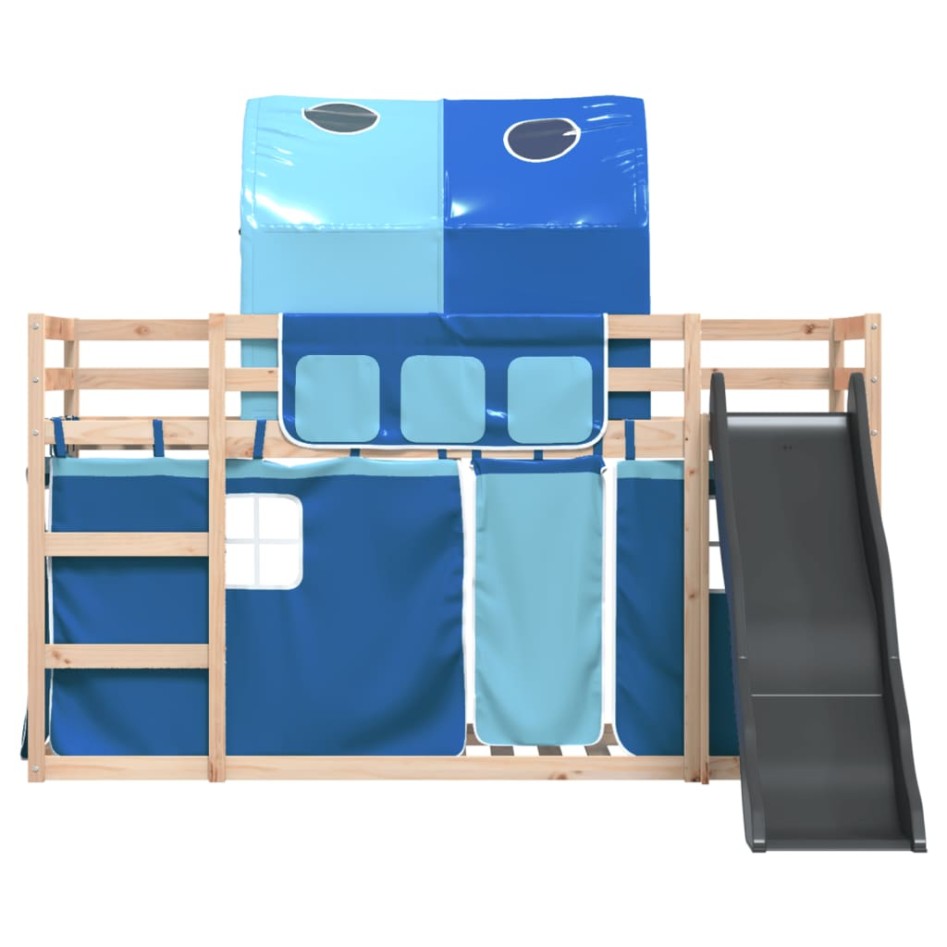 Litera con tobogán y cortinas azul 90x190