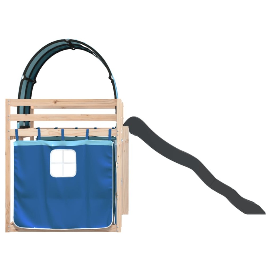 Litera con tobogán y cortinas azul 90x190