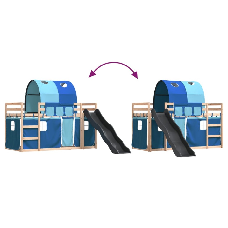 Litera con tobogán y cortinas azul 90x190