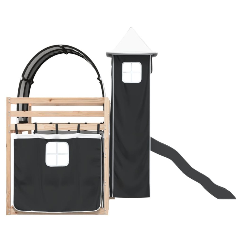 Litera con tobogán y cortinas blanco y negro 90x190