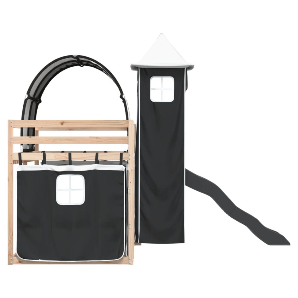 Litera con tobogán y cortinas blanco y negro 80x200