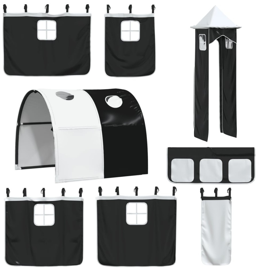 Litera con tobogán y cortinas blanco y negro 90x190