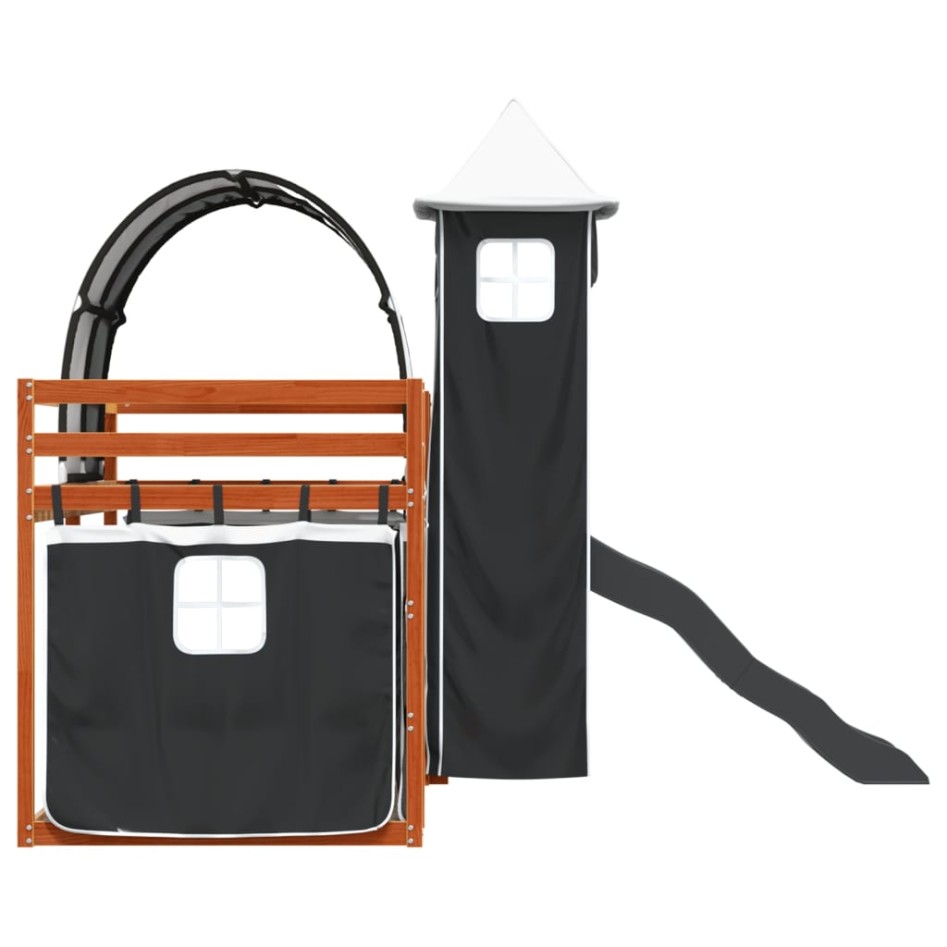 Litera con tobogán y cortinas blanco y negro 90x190