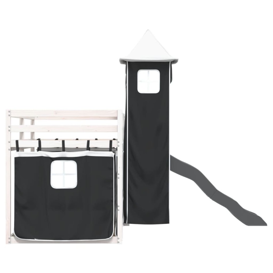 Litera con tobogán y cortinas blanco y negro 90x200