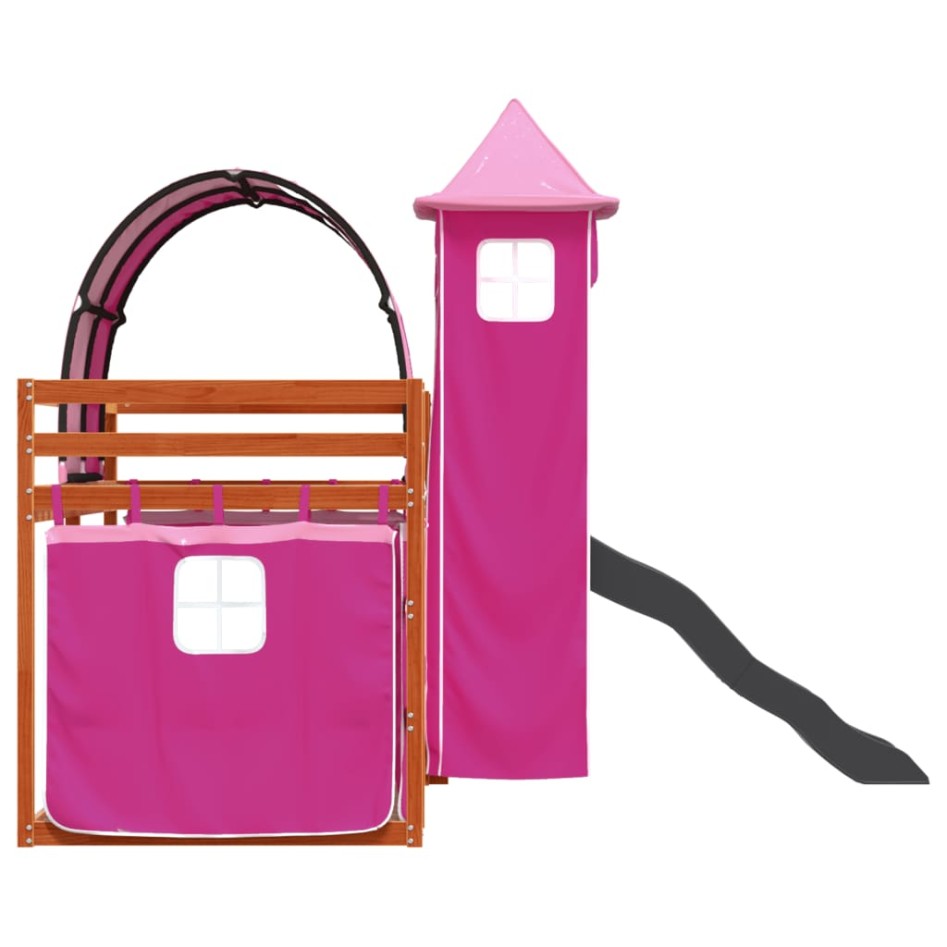 Litera con tobogán y cortinas rosa 90x190