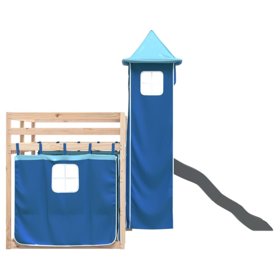 Litera con tobogán y cortinas azul 80x200
