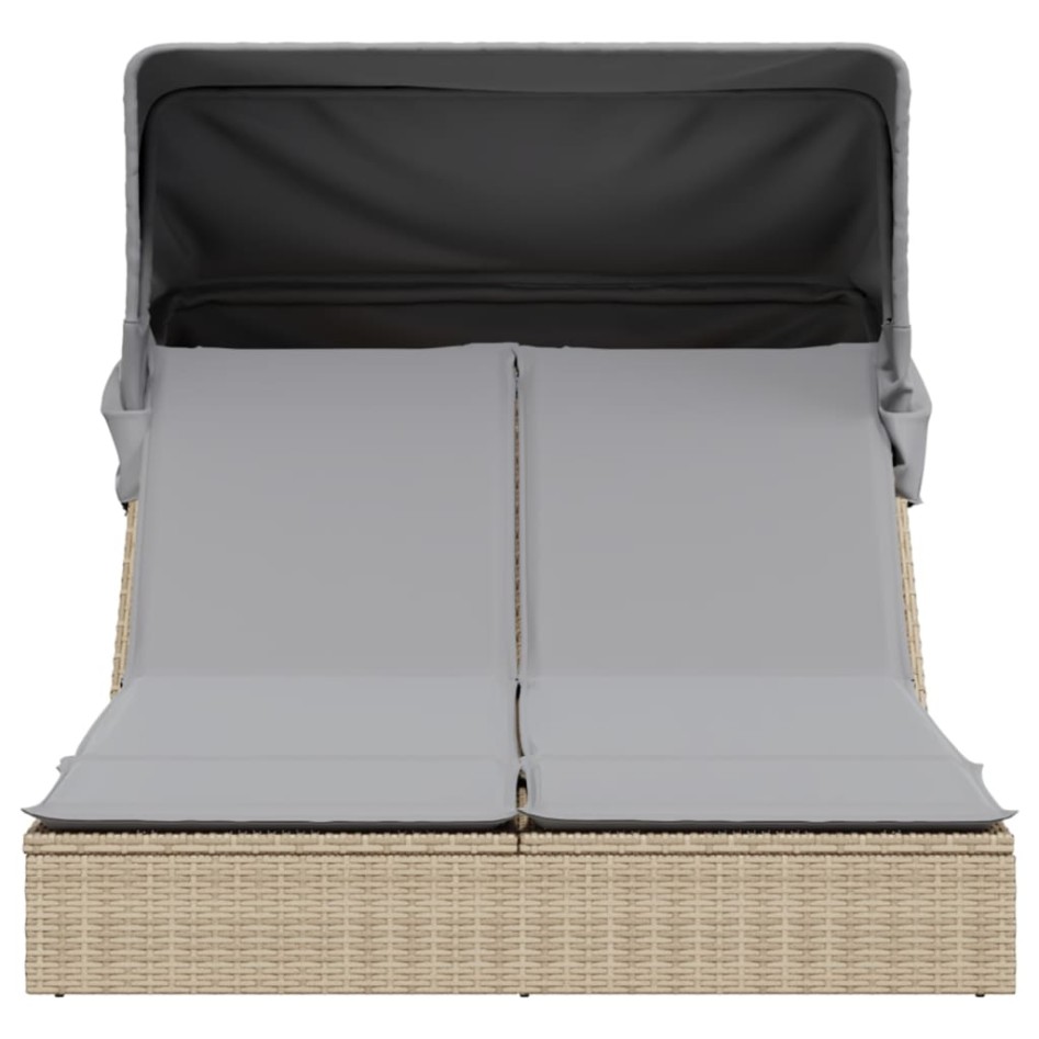 Tumbona doble con capota y cojines ratán sintético
