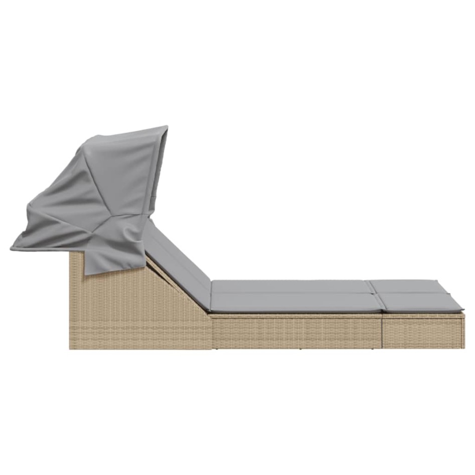 Tumbona doble con capota y cojines ratán sintético