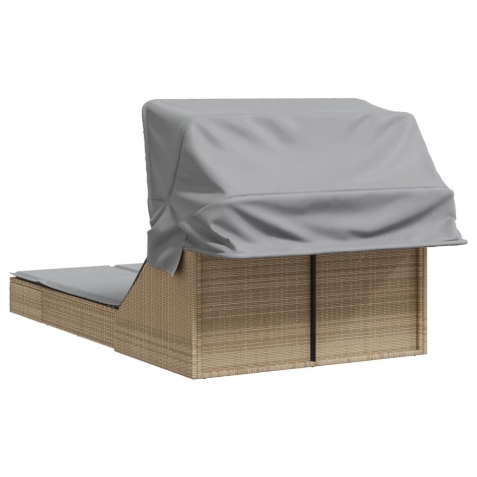 Tumbona doble con capota y cojines ratán sintético