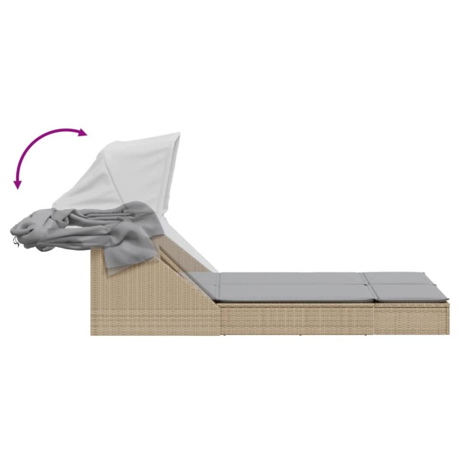 Tumbona doble con capota y cojines ratán sintético
