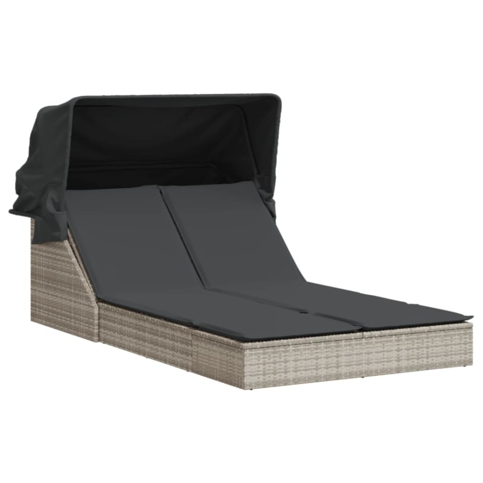 Tumbona doble con capota y cojines ratán sintético gris
