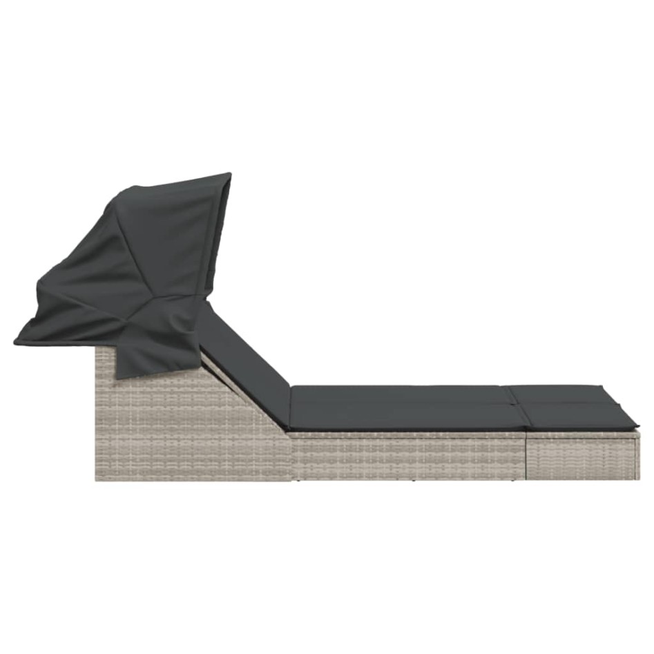 Tumbona doble con capota y cojines ratán sintético gris