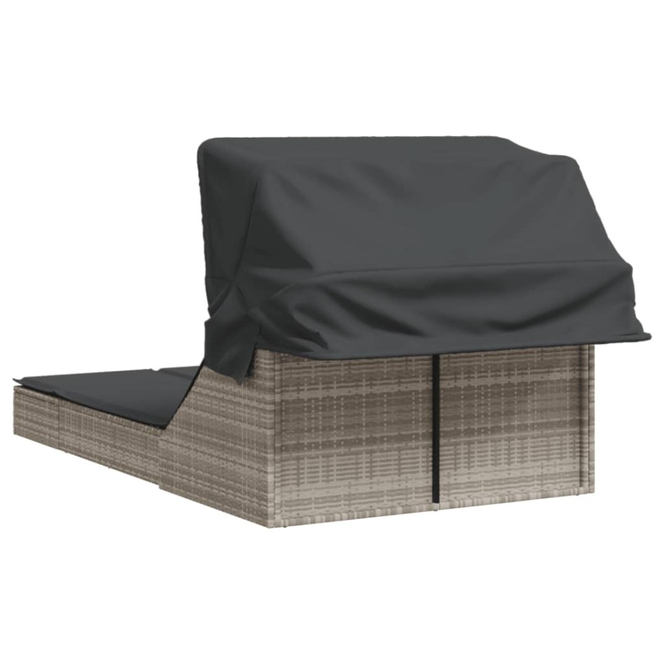 Tumbona doble con capota y cojines ratán sintético gris