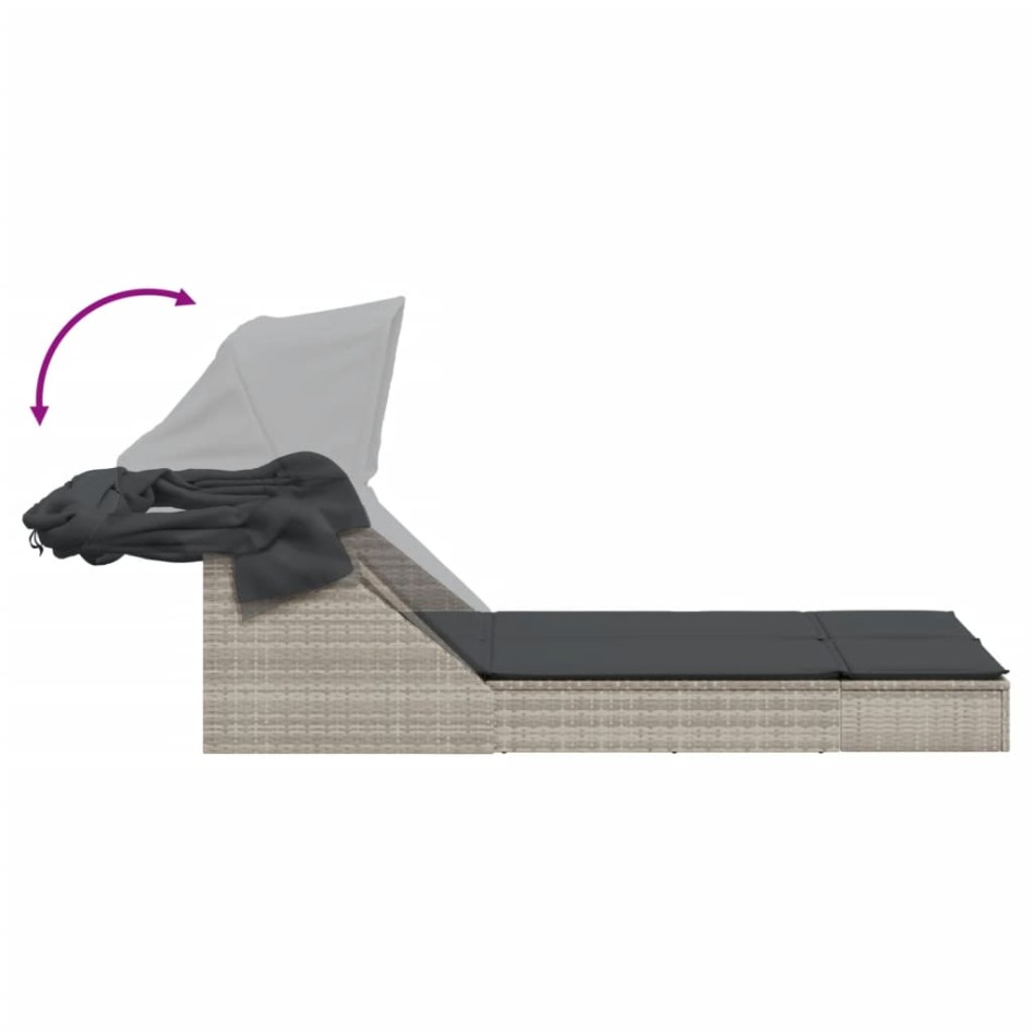 Tumbona doble con capota y cojines ratán sintético gris