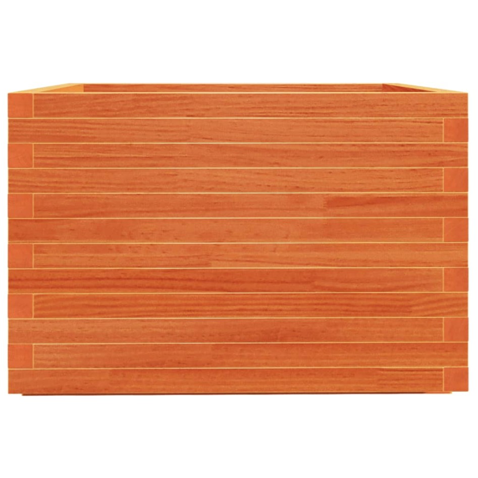 Jardinera madera maciza de pino marrón cera 70x70x49,5