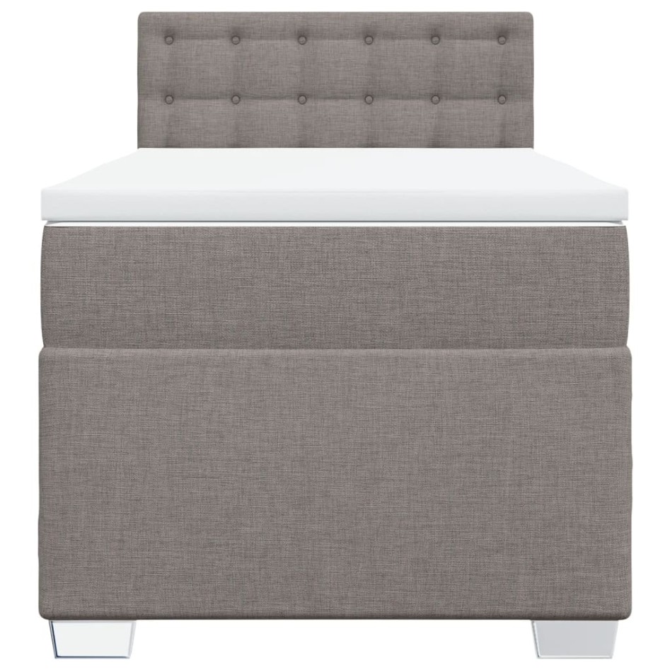 Cama box spring con colchón tela gris taupe 90x200