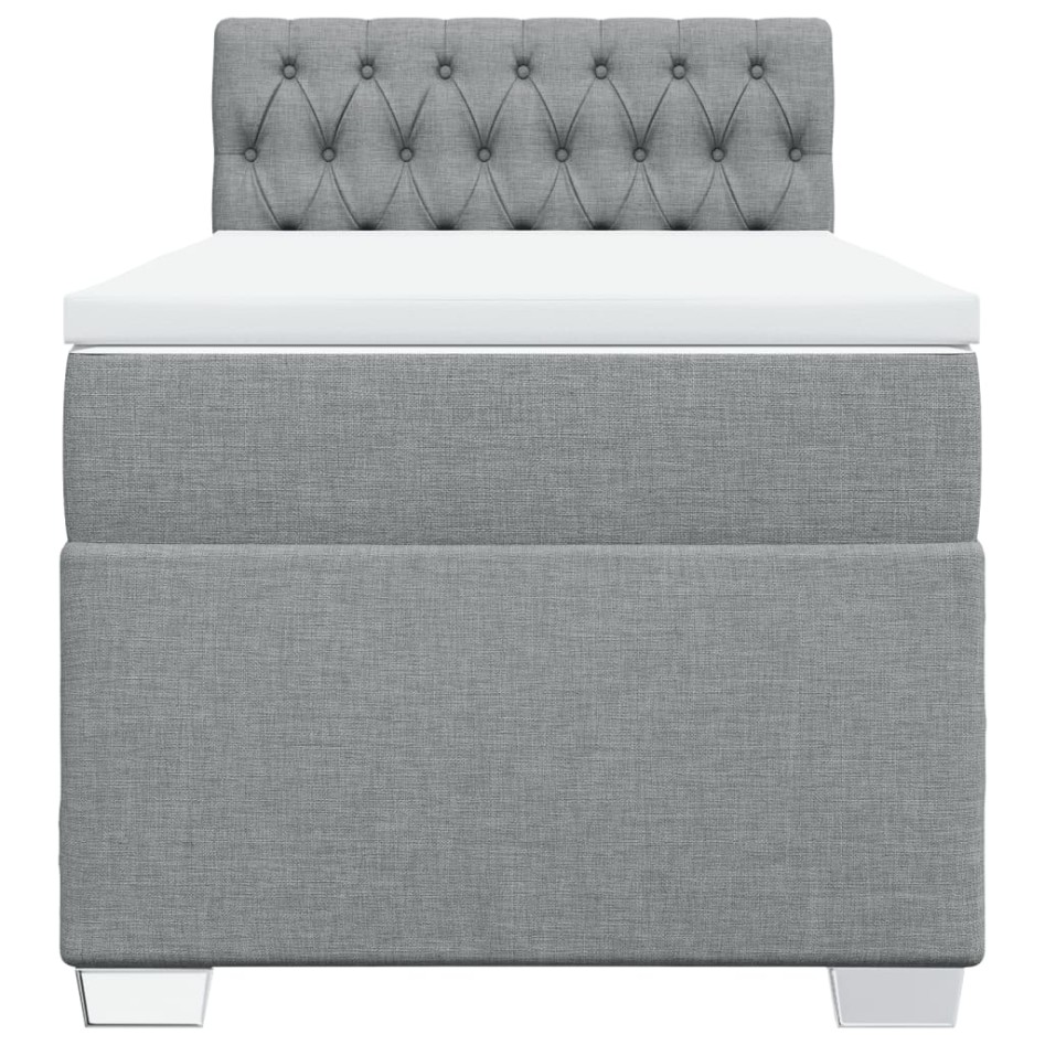 Cama box spring con colchón tela gris claro 100x200