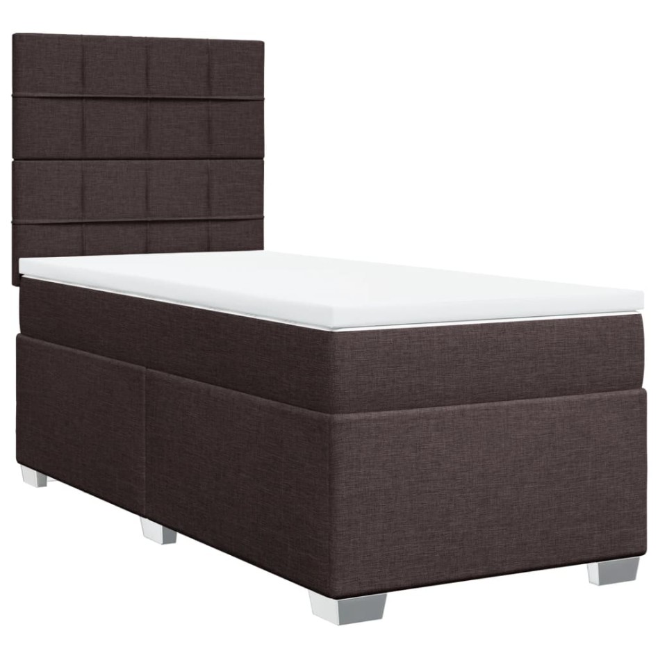 Cama box spring con colchón tela marrón oscuro 90x200
