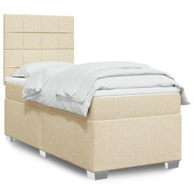 Cama box spring con colchón tela color crema 90x200
