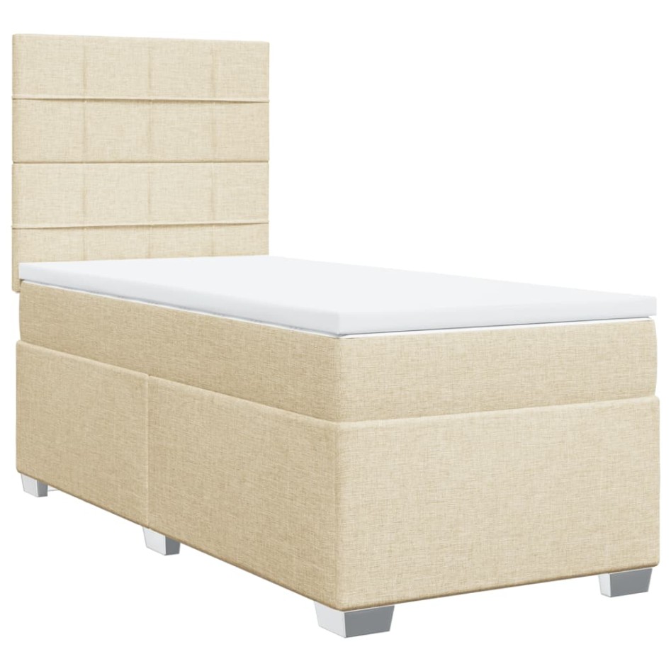 Cama box spring con colchón tela color crema 90x200