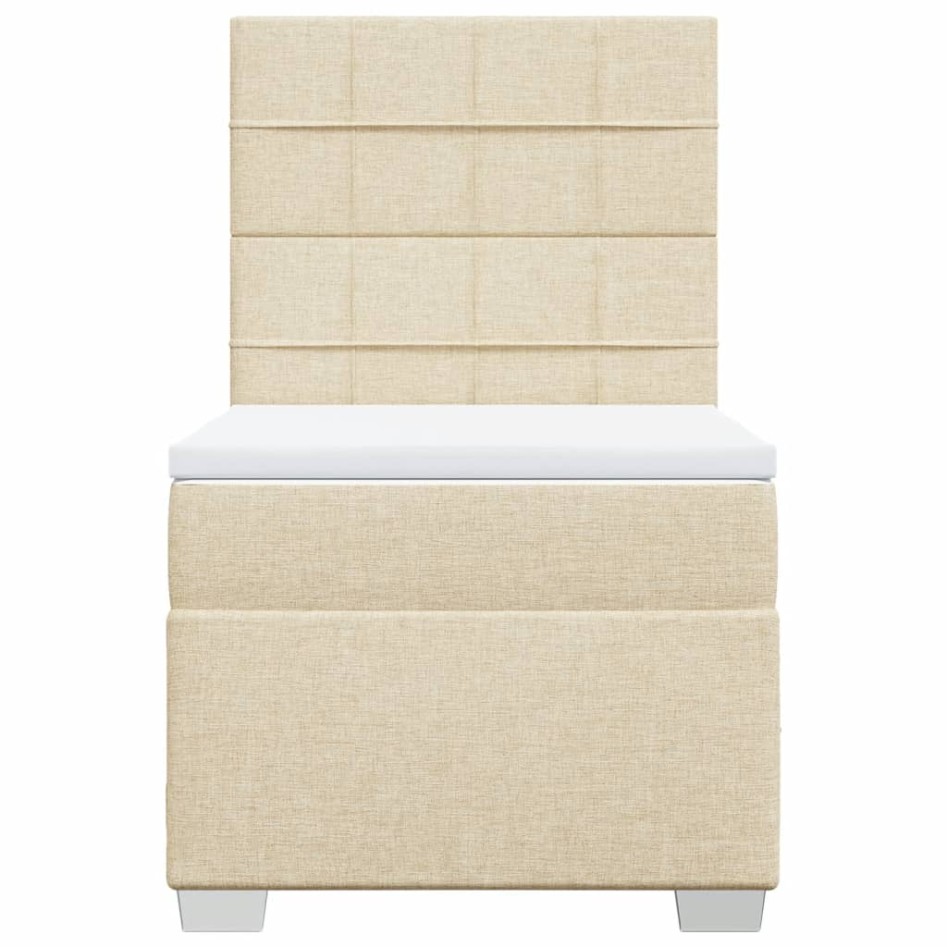 Cama box spring con colchón tela color crema 90x200