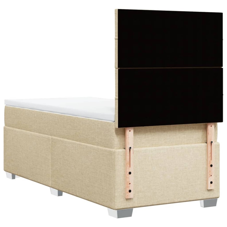 Cama box spring con colchón tela color crema 90x200