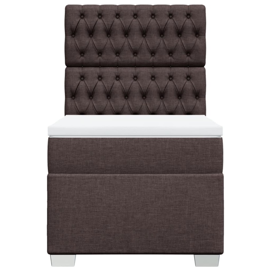 Cama box spring con colchón tela marrón oscuro 90x200