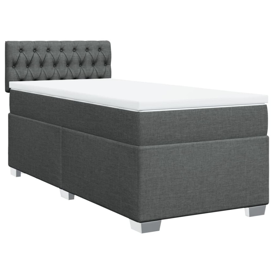Cama box spring con colchón tela gris oscuro 80x200