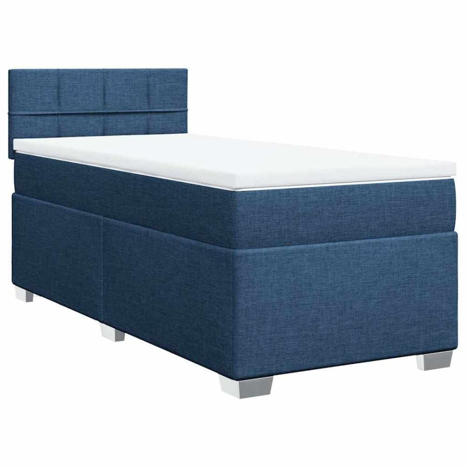 Cama box spring con colchón tela azul 80x200