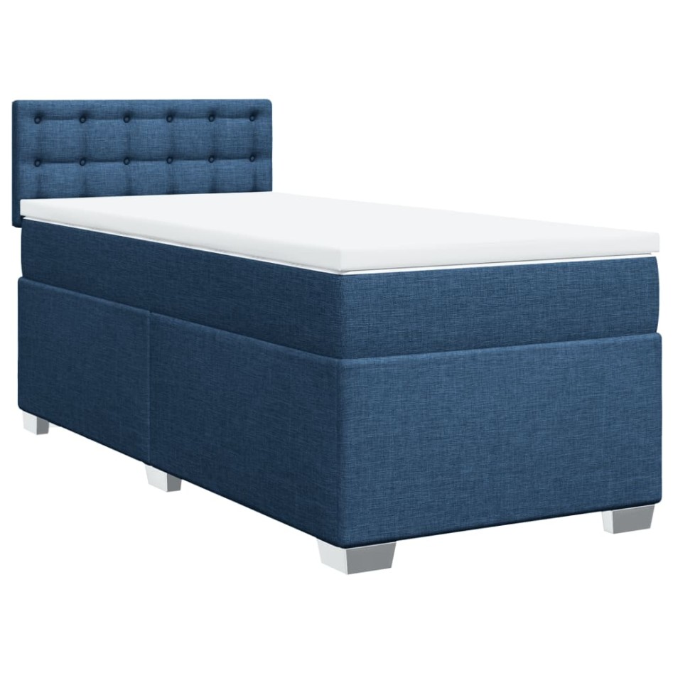 Cama box spring con colchón tela azul 90x190