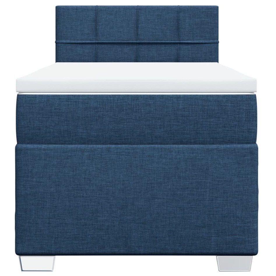 Cama box spring con colchón tela azul 90x190