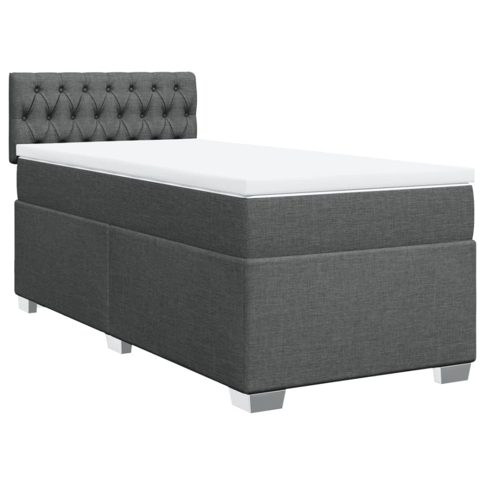 Cama box spring con colchón tela gris oscuro 100x200