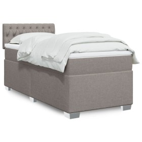 Cama box spring con colchón tela gris taupe 90x190