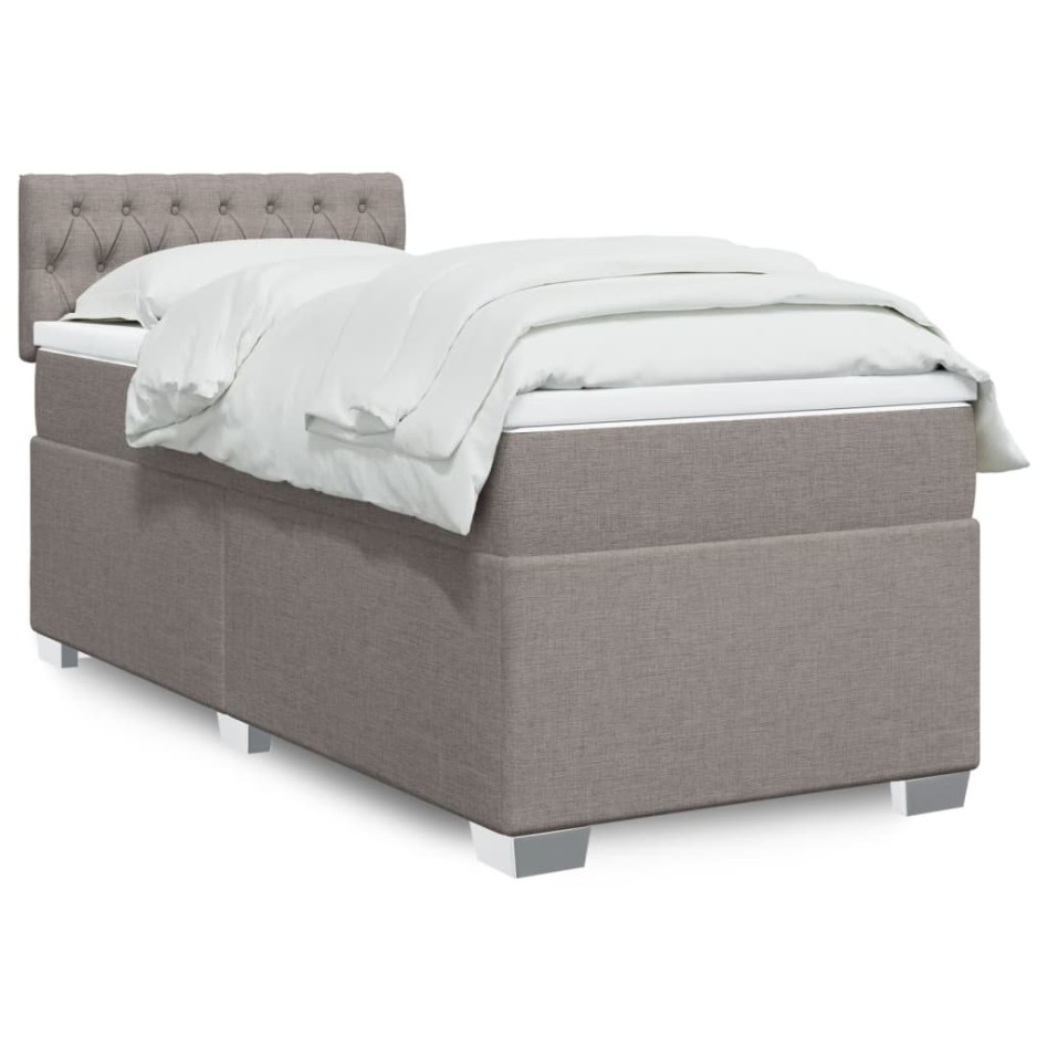 Cama box spring con colchón tela gris taupe 90x190