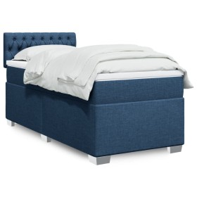 Cama box spring con colchón tela azul 90x190